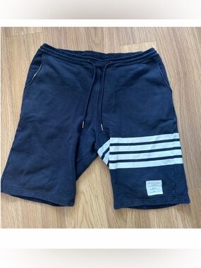 Thom Browne Navy Shorts with White Stripe Detail